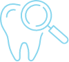 Animated tooth with magnifying glass representing preventive dentistry highlighted